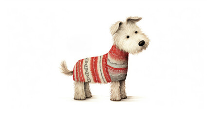 Cute dog watercolor illustration in Christmas style. Funny animal in clothes.