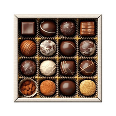 Chocolate Pralines in a box top view isolated on a transparent background