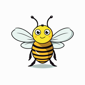 Bee flat vector illustration. Bee cartoon hand drawing isolated vector illustration.