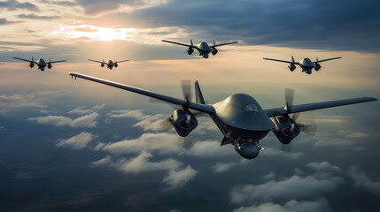 Military drone in the sky - obrazy, fototapety, plakaty