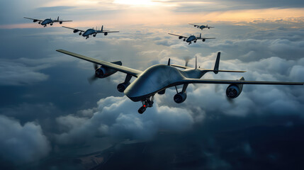 Military drone in the sky - obrazy, fototapety, plakaty