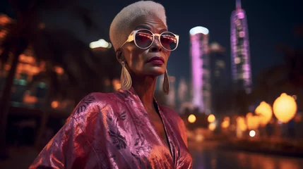Wandaufkleber Glamorous older black woman in Dubai at night © Visionary Vistas