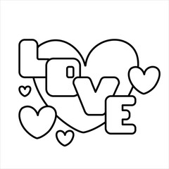 Vector line illustration of a heart with word love.