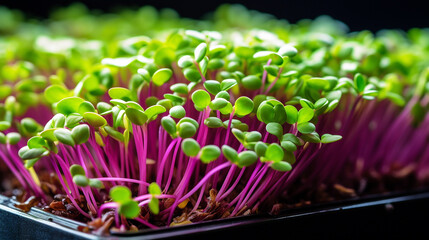 Obraz na płótnie Canvas Sprouts of microgreen radish red coral.Generative AI