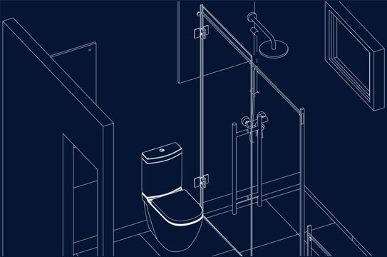 bathroom and toilet design isometric line drawing 3d illustration vector