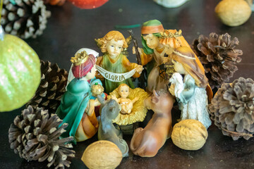 Traditional Christmas nativity scene decorating the Christmas tree