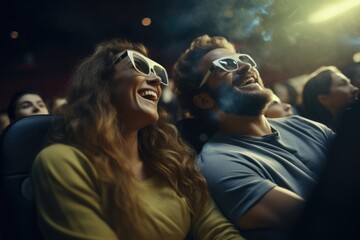 Man and Woman Delighted by 3D Cinema Experience