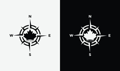 Canada palm leaf with navigation logo icon template - obrazy, fototapety, plakaty