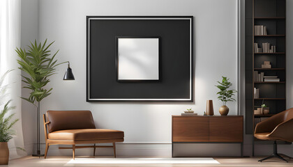 Living room interior mockup with photo frame for poster on the wall of the house. Modern interior design with finishing. 3D rendering,