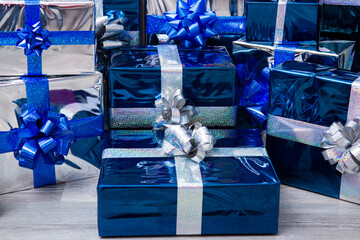 blue gift box with ribbon