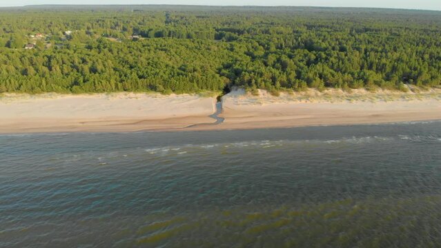 Scenic beach of the baltic sea in krynica morska, poland at daytime, aerial shot. 