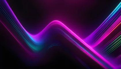 Deurstickers abstract diverging neon lines isolated on black background. Digital techno wallpaper for design, 3D rendering, © Perecciv