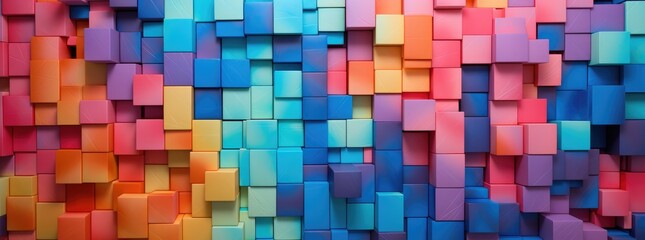 a colorful rainbow blocks with blocks in the background