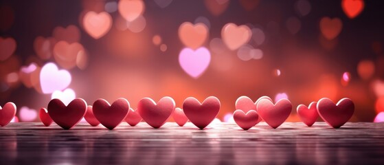 a white background with red hearts on top, bokeh panorama