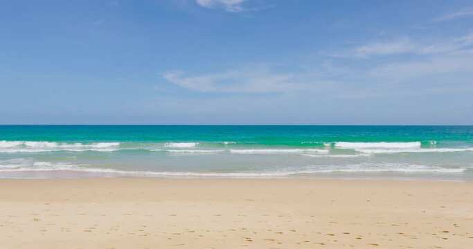 Phuket beach sea Thailand. Landscapes view of beach sea sand and sky in summer day. Beach sea space area. At Karon Beach, Phuket, Thailand. On 9 March 2024