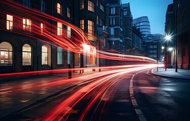 an image of a city street with light trails at night