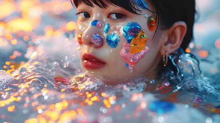 fantastic portrait of a teenager bathing in candy