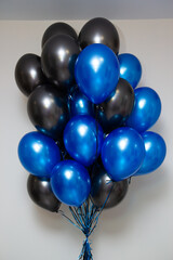 blue and black metallic balloons, bunch of birthday balloons