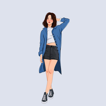 Girl Vector Art, Stylish Girl Vector Art, Girl posing, vector illustration, Women Standing, Vector Art