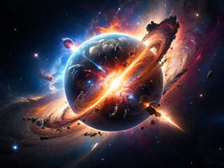 exploding Earth in Space