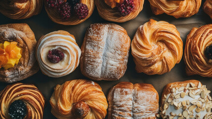 Sweet pastry food breakfast croissant snack bakery - obrazy, fototapety, plakaty