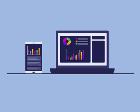Office vector, finance vector, vector illustration, mobile and laptop illustration, Reports and Graph Vector Art