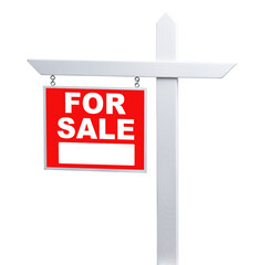 Left Facing For Sale Real Estate Sign Isolated on a White Background. - obrazy, fototapety, plakaty