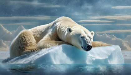 realistic illustration of a polar bear in the arctic - obrazy, fototapety, plakaty