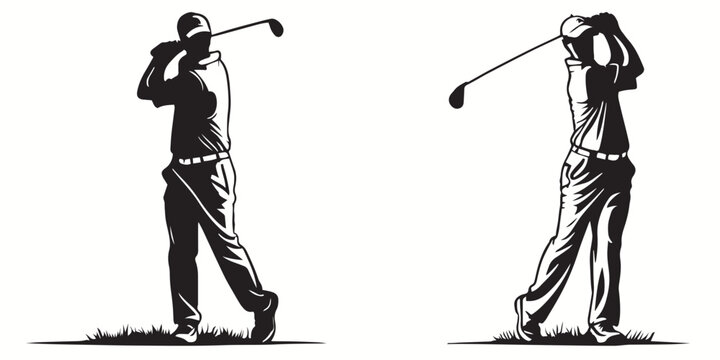 Golf silhouettes and icons. Black flat color simple elegant white background Golf sports vector and illustration.