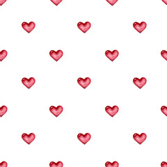 Watercolor seamless pattern with Valentines hearts.