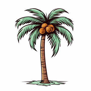 Palm tree flat vector illustration. Palm tree cartoon hand drawing isolated vector illustration.