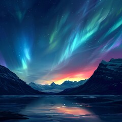 Fototapeta na wymiar Vector Illustration of Northern Lights in the Night Sky
