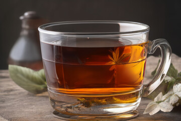 Hot Tea in a Glass Cup, Perfectly Presented on a Table