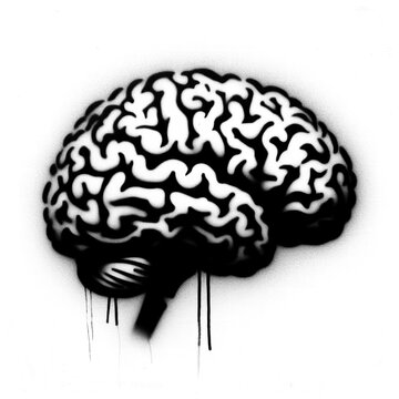 a brain in stencil-art style,black and white, generative ai