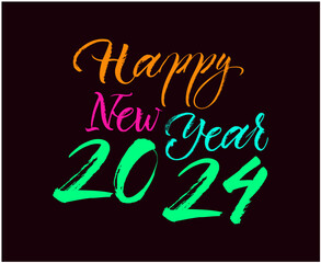 Happy New Year 2024 Abstract Multicolor Graphic Design Vector Logo Symbol Illustration With Black Background