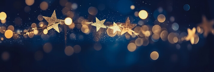 Christmas and new year 2024 decoration on the blue vintage background golden stars comeliness - obrazy, fototapety, plakaty