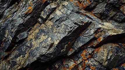 Geological Palette: Dark Rock Canvas with Streaks of Precious Metals