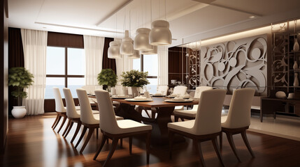 Fototapeta premium Dining Room Interior Luxury Modern Design Brown