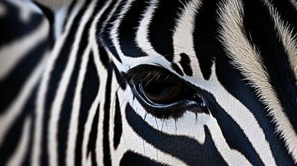 Striped Vision: A Zebra's Eye Up Close Amongst Striking Patterns