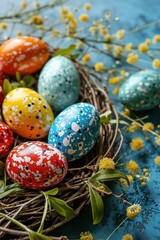 Naklejka na ściany i meble Easter background with lively colors, decorated eggs