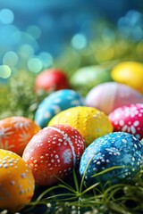 Fototapeta na wymiar Easter background with lively colors, decorated eggs