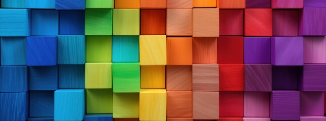 rainbow wooden squares made of different colored blocks