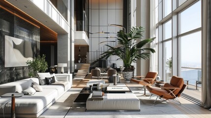 A modern interior design background, clean lines, chic furnishings,