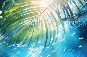 palm leaf on blue tropical background