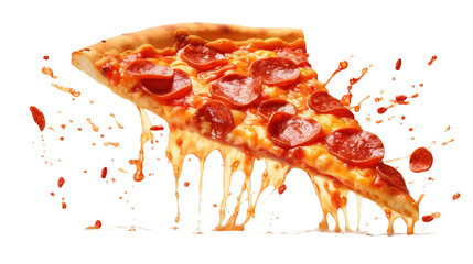 pizza slice on isolated background, pepperoni pizza, png - obrazy, fototapety, plakaty