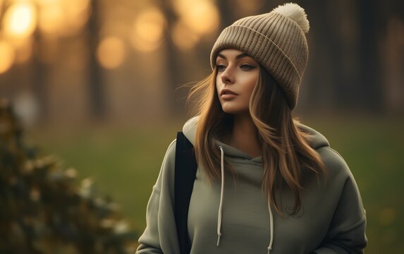 a girl in a beanie is smoking in the park