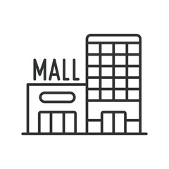Mall icon line design. Mall space, market, plaza, fashion, center, outlet, entertainment, supermarket, shop vector illustration. Mall editable stroke icon.