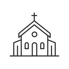 Church icon line design. Religious, catholic, christianity, cathedral, christian, cross, vector, building vector illustration. Church editable stroke icon.