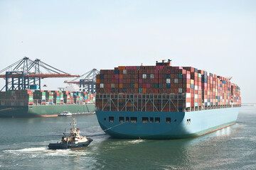 Towing Process Of The Fully Loaded Deep Draught Container Vessel In The Port