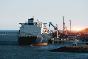 Large LNG Tanker Carrier During Cargo Operations At The Offshore Gas Terminal